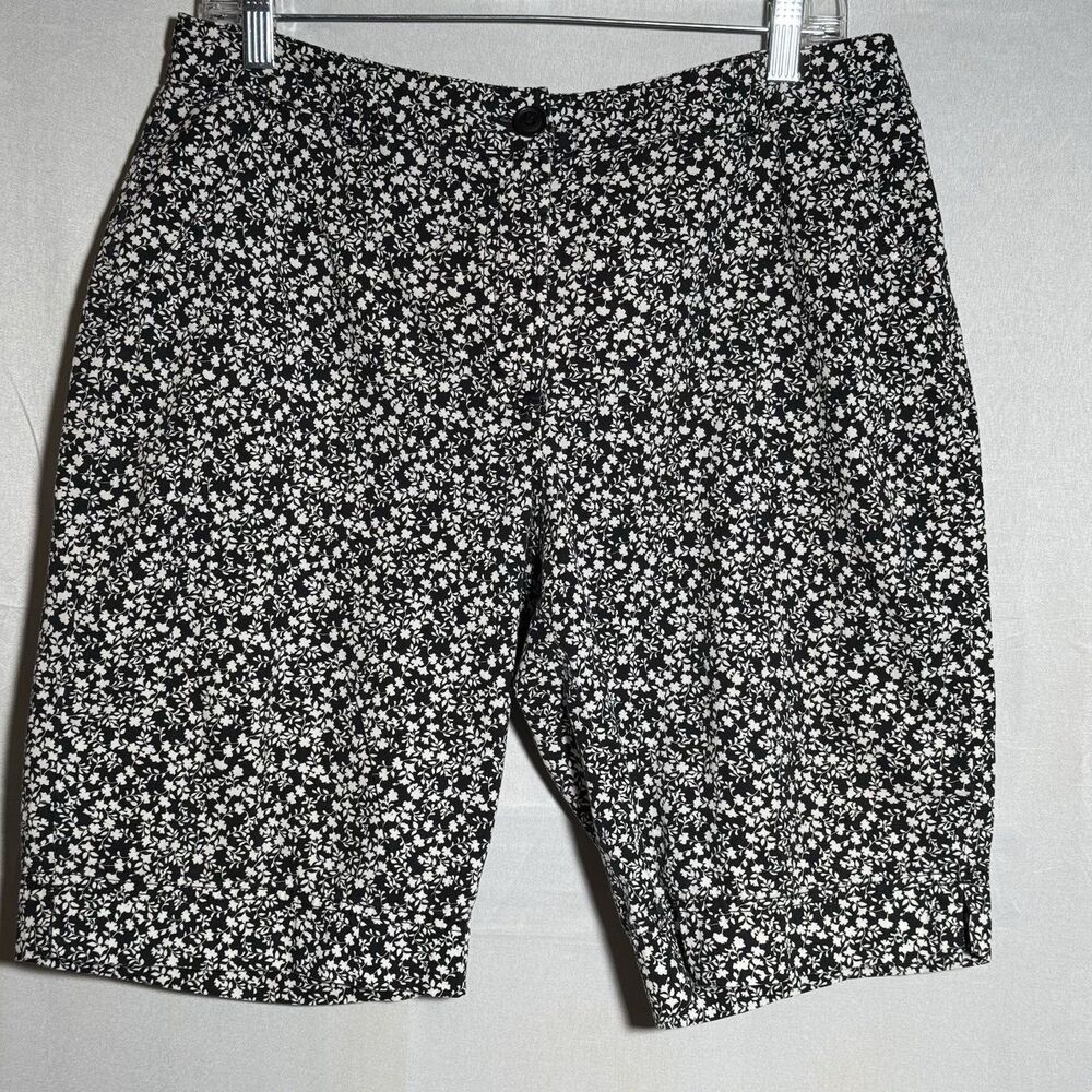 Kim Rogers Women's Petite Shorts 12P Black White Floral Stretch Casual Summer